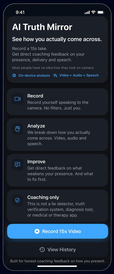 AI Truth Mirror home screen